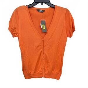 NWT Maxime Orange Short Sleeve Button Up V-Neck Cardigan Top- Size Medium